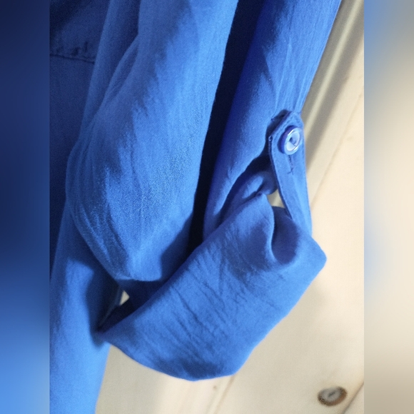 ANA Royal Blue & Black Button Down Blouse Size Large - Picture 3 of 5